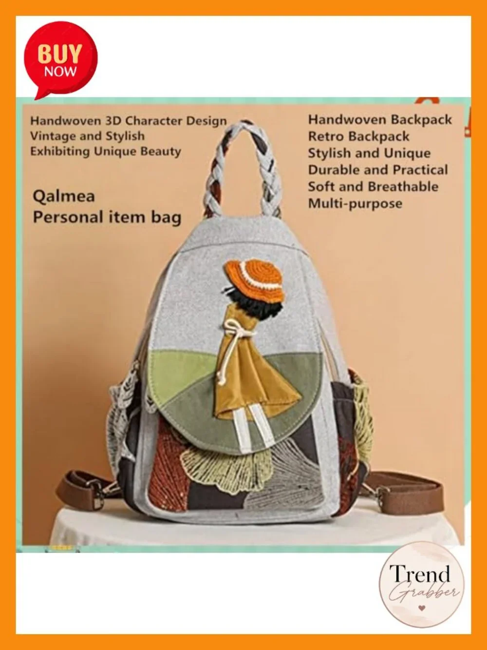 Handmade Canvas Mini Backpack Convertible Sling Crossbody Boho Floral
